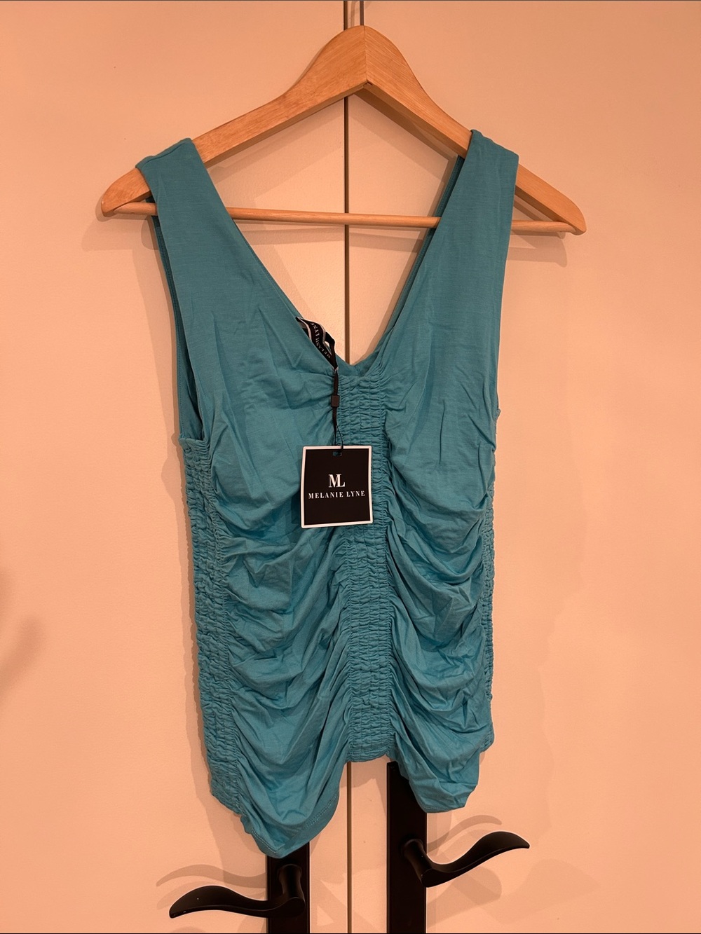 Melanie Lyne Teal Ruched V-Neck Tank Top